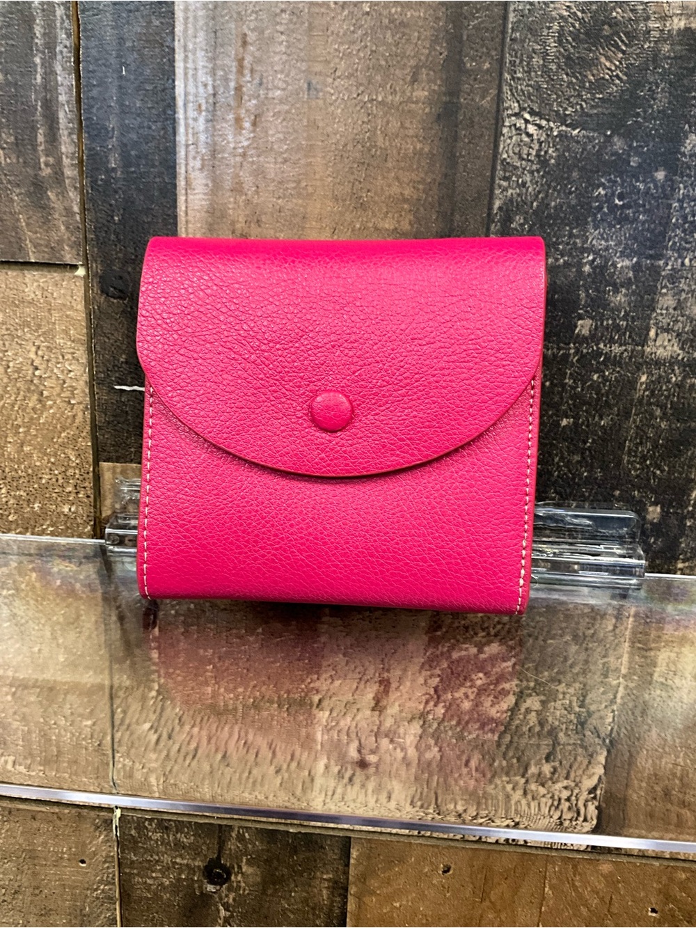Halogen Hot Pink Pebbled Leather Compact Wallet